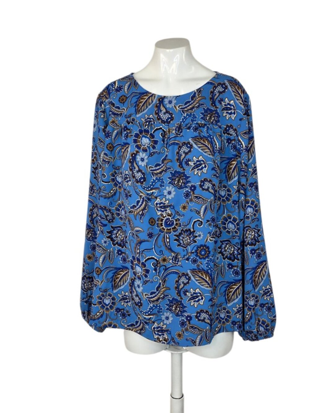 J.Jill Wearever Collection Floral Cinch Sleeve Blouse, Blue Size Large